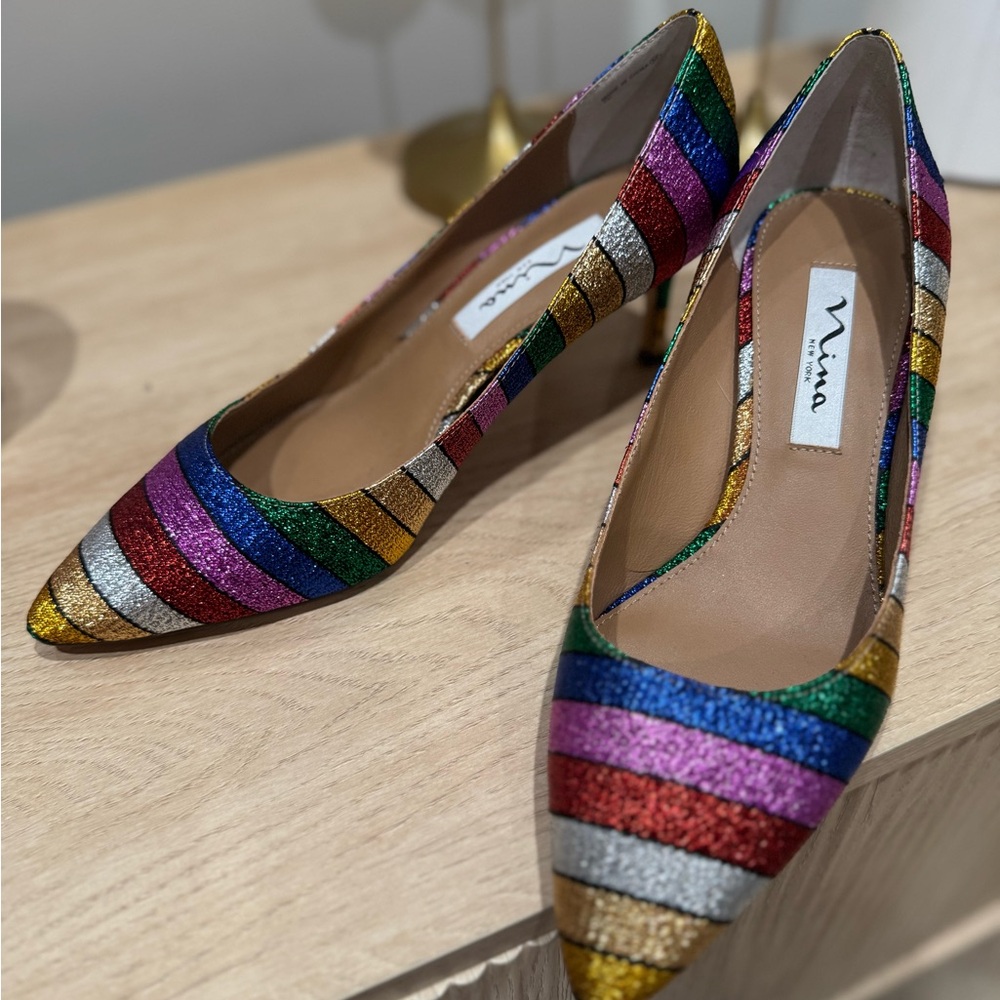 Nina Red and Pink Heels with Pointed Toe Design